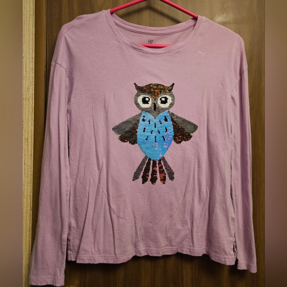 Gap Kids Owl Flip Sequins Shirt Long Sleeve XL